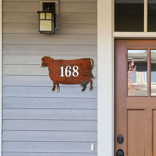 Cow Wooden Custom House Number Sign - Nature Wildlife Decor - Handcrafted Wooden Handcrafted Wooden Address Sign - MA98140