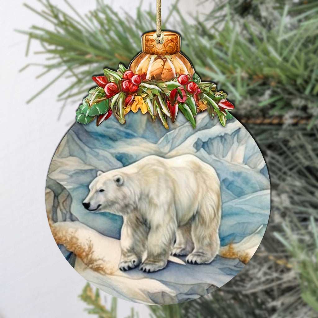 Arctic Glacier Polar Bear Wooden Ornaments by G.Debrekht - Wildlife Holiday Decor - 870021