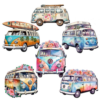 Surf Vans Decorative Eco Wood Magnets Set of 6 by G. Debrekht - Coastal Decor - 8090040G-S6