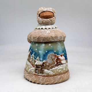 One-of-a-Kind Winter Village Santa with Bird WOODCARVED Figurine 6.5x4.5x4.5