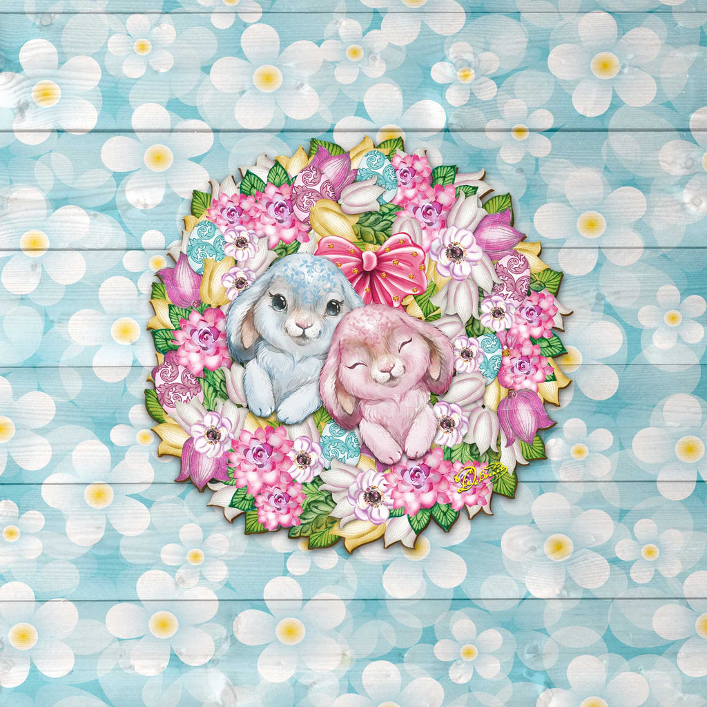 Bunny Love Wreath Door Hanger Wall Art by G. DeBrekht - Easter Spring Decor - 8185301-4H