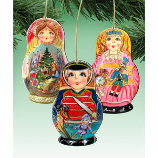 Nutcracker Doll Wooden Ornaments Set of 3 by G. DeBrekht - Christmas Decor - 8100106S3