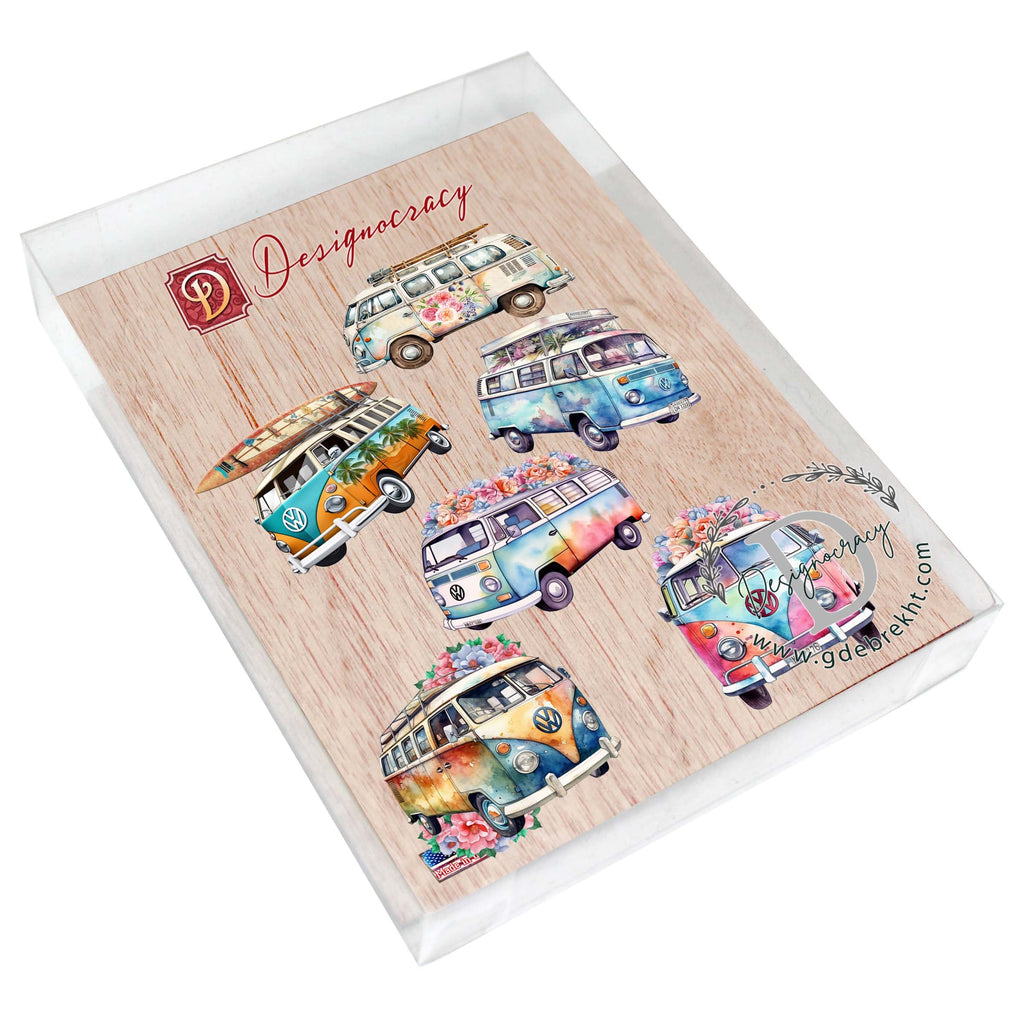 Surf Vans Decorative Eco Wood Magnets Set of 6 by G. Debrekht - Coastal Decor - 8090040G-S6