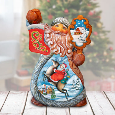 Mini Tale Santa on Reindeer Christmas Figurine by G. DeBrekht - Christmas Santa Snowman Decor - 561631