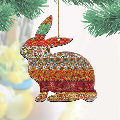 Country Quilted Bunny Wooden Ornaments by G. DeBrekht - Easter Spring Decor - 8198134