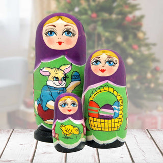 Easter Matreshka Nesting Hand-Painted Doll Set of 3 by G. DeBrekht - Easter Spring Decor - 14716