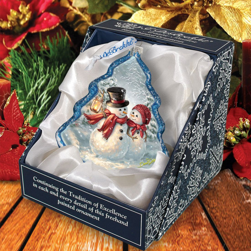 Snow Couple Glass Ornament by D. Gelsinger - Christmas Santa Snowman Decor - 762-108-DG