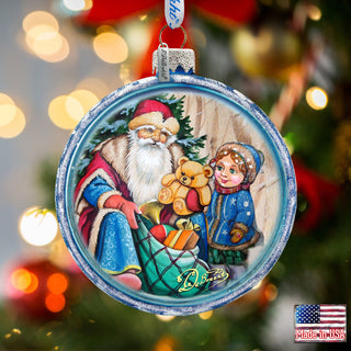 Santa Gift Cut Ball Glass Ornament by G. DeBrekht - Christmas Santa Snowman Decor - 764-024