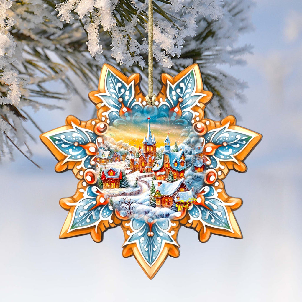 Christmas Night Snowflake Wooden Ornaments by G. Debrekht - Christmas Decor - 8688416