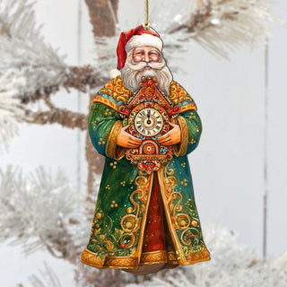 St. Nick's Magic Clock Wooden Ornaments by G. Debrekht - Christmas Santa Snowman Decor - 8691412