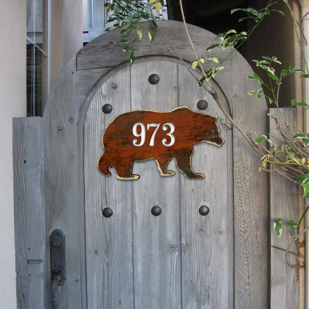 Bear Wooden Custom House Number Sign - Nature Wildlife Decor - Handcrafted Wooden Address Sign - MA98214