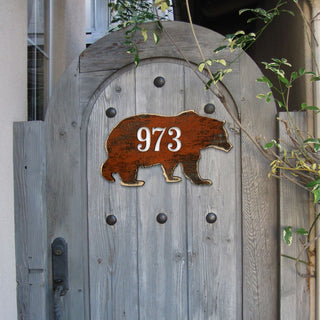 Bear Wooden Custom House Number Sign - Nature Wildlife Decor - Handcrafted Wooden Address Sign - MA98214