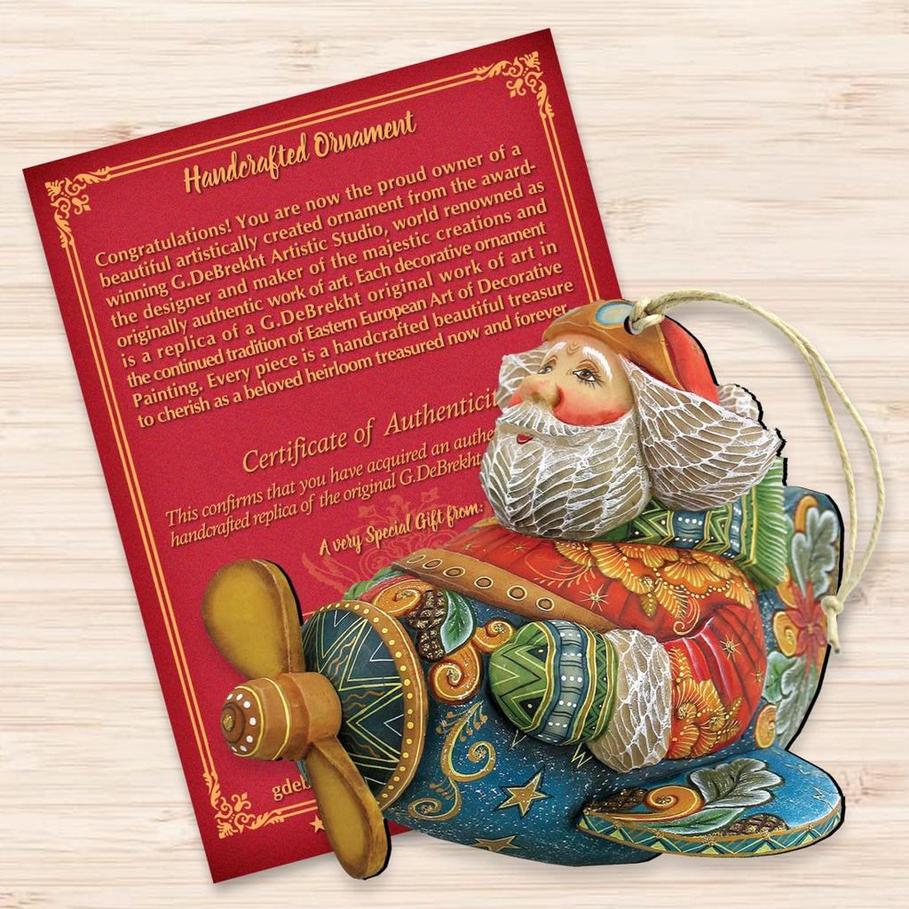 Aviator Santa Christmas Wooden Ornaments by G. DeBrekht - Christmas Santa Snowman Decor - 8112030