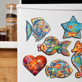 Ocean Treasures Decorative Eco Wood Magnets Set of 6 by G. Debrekht - Coastal Decor - 8090063G-S6