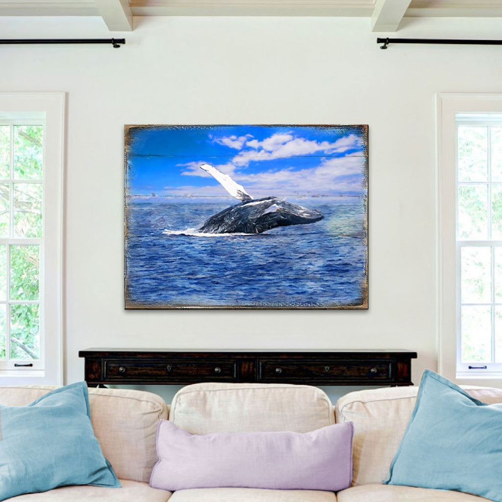 Whale Wood Wooden Coastal Wall Art by Nature Wonders - Coastal Sea-Life Decor - 95257B