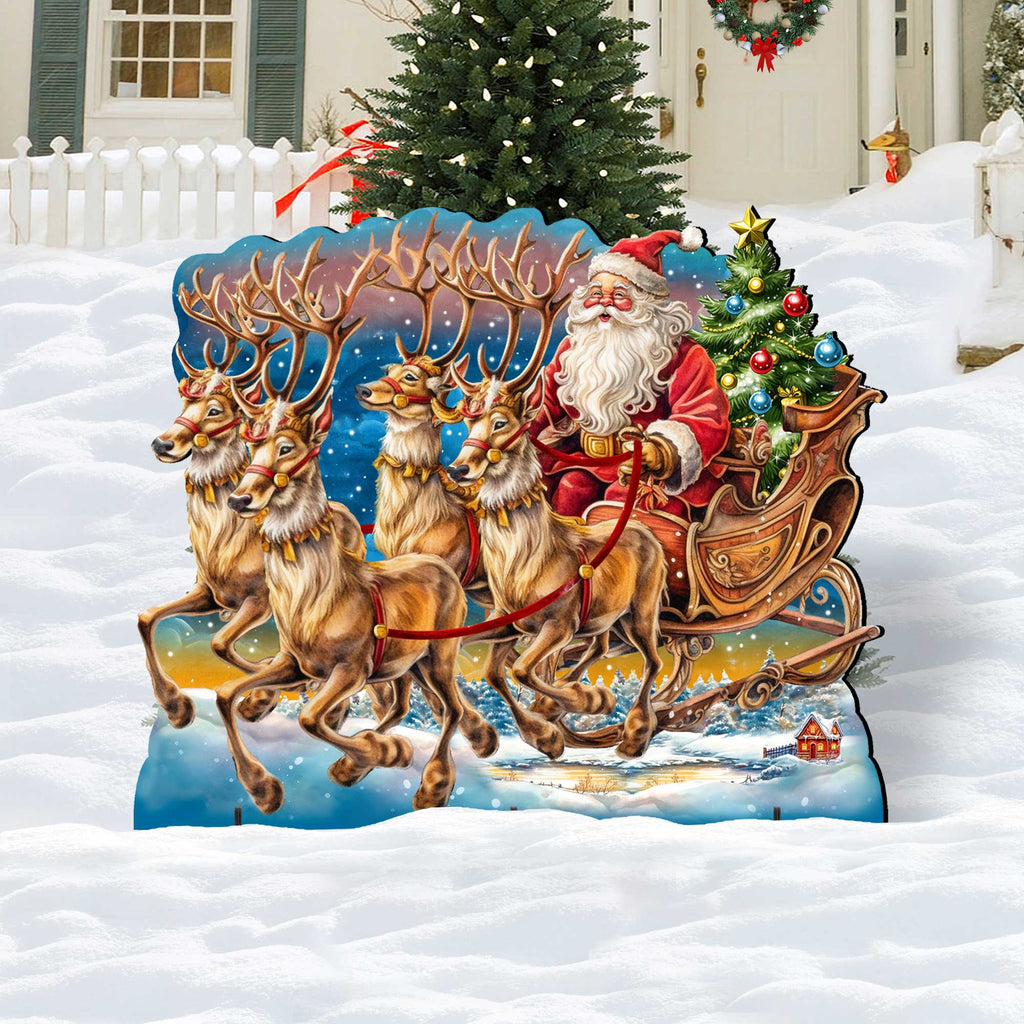 Santa in Sleigh Outdoor Decor by G. Debrekht - Christmas Santa Snowman Decor - 8611037F