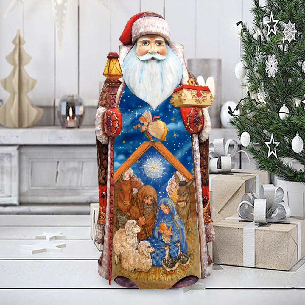 Nativity devotional Santa Hand-Painted WOODCARVED Masterpiece by G. DeBrekht - Nativity Holiday Decor - 215510