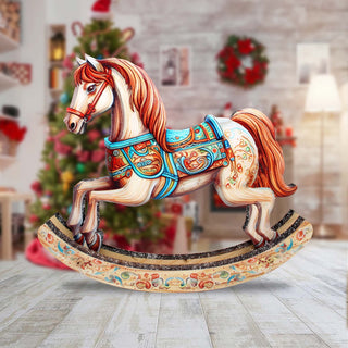 Timeless Ride of Joy Limited Edition Wooden Rocking Horse Figurine by G. Debrekht - Christmas Centerpiece Decor - 89307
