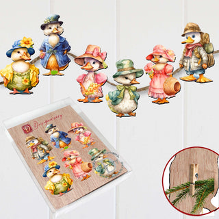 Easter Ducks Clip-On Eco Wood Decorative Ornaments Set of 6 by G. Debrekht - Easter Decor - 8090043C-S6