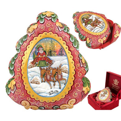 Wrapped Wishes Surprise Box - Sleigh Ride Santa Christmas Box by G. Debrekht Reserved - Hand-painted and Handmade in the USA