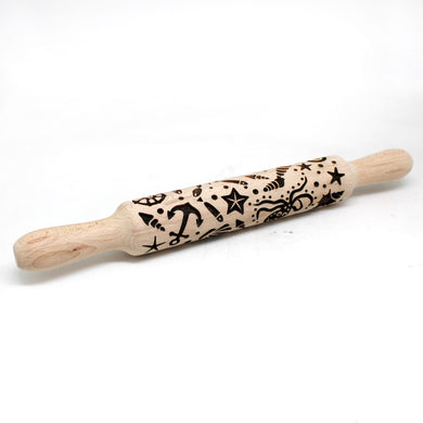 One-of-a-Kind Rolling Pin Marine Design with Wood Handles Solid Wood and Hand-Carved 13,5x2x2 by GDeBrekht - Unique Handcrafted
