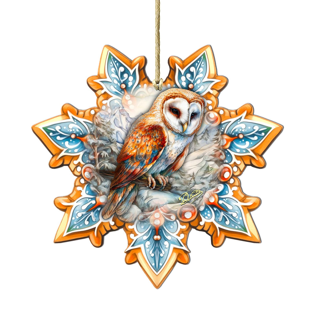 Short-eared Owl Snowflake Wooden Ornaments by G. Debrekht - Nature Wildlife Decor - 8688434