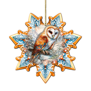 Short-eared Owl Snowflake Wooden Ornaments by G. Debrekht - Nature Wildlife Decor - 8688434