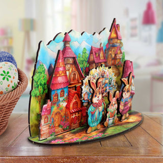 Easter Bunny Village Eco Wood Decorative Village Eco Wood Set by G. Debrekht Easter Spring Decor - 852769