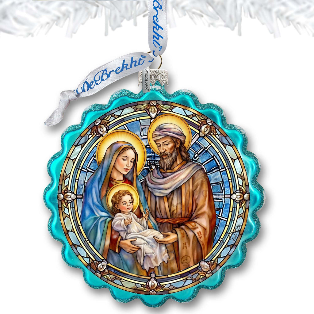Classical Holy Family Wreath Glass Ornament by G. Debrekht - Nativity Holiday Decor - 759-057