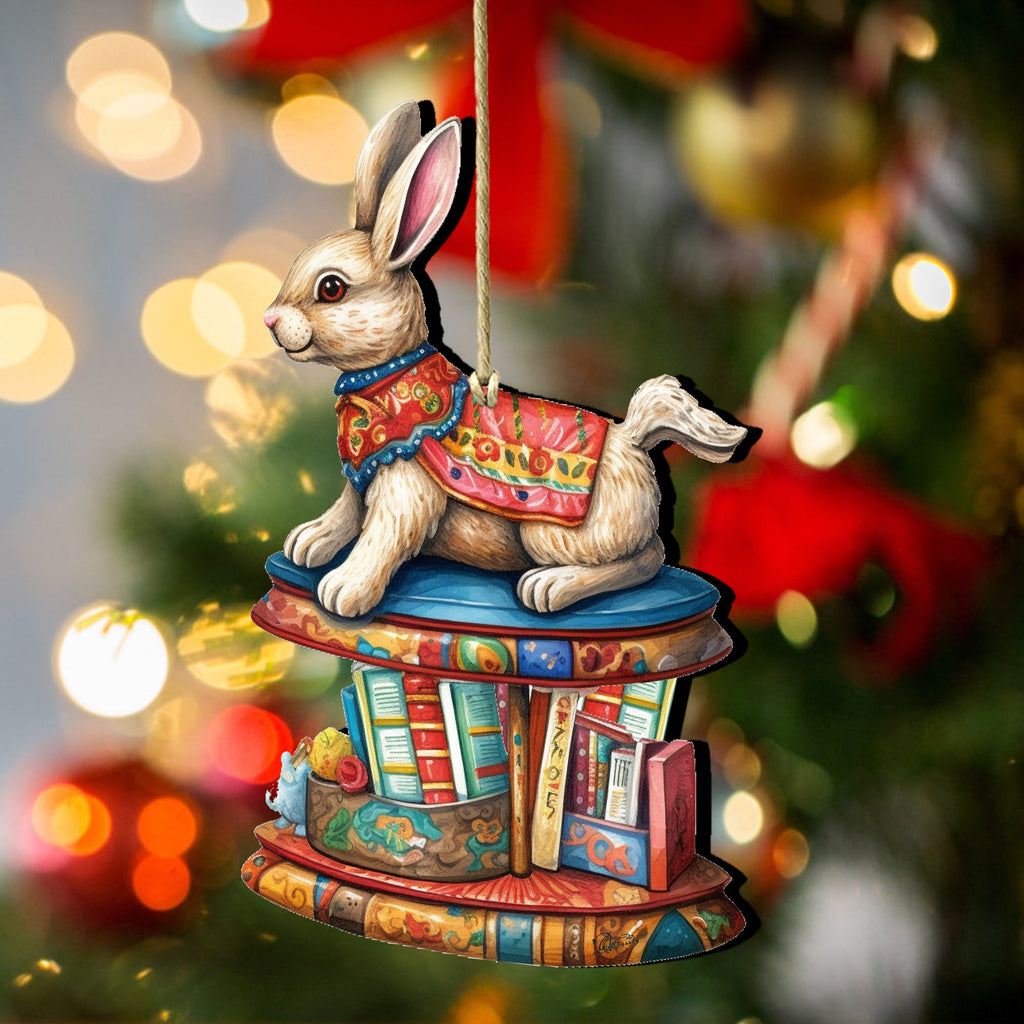 Carousel Bunny with Books Wooden Ornaments by G. Debrekht - Christmas Decor - 8100195-2