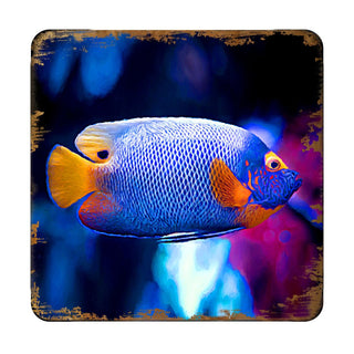 Tropical Fish Coastal Wooden Cork Coasters Gift Set of 4 by Nature Wonders - Coastal Sea-Life Decor - 95251C-S4