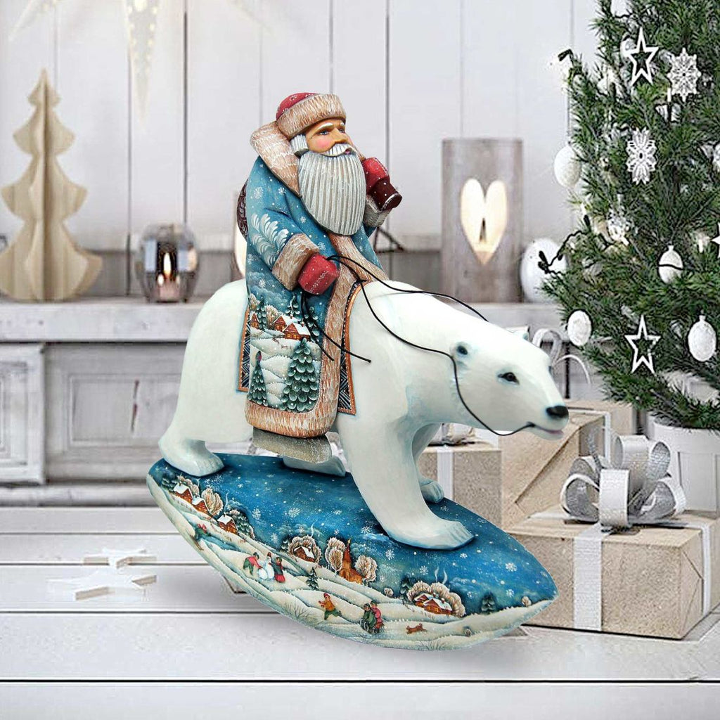 Polar Bear Santa Hand-Painted WOODCARVED Masterpiece by G. DeBrekht - Wildlife Holiday Decor - 216382 *** PRE-ORDER - Handmade Just for You! ***