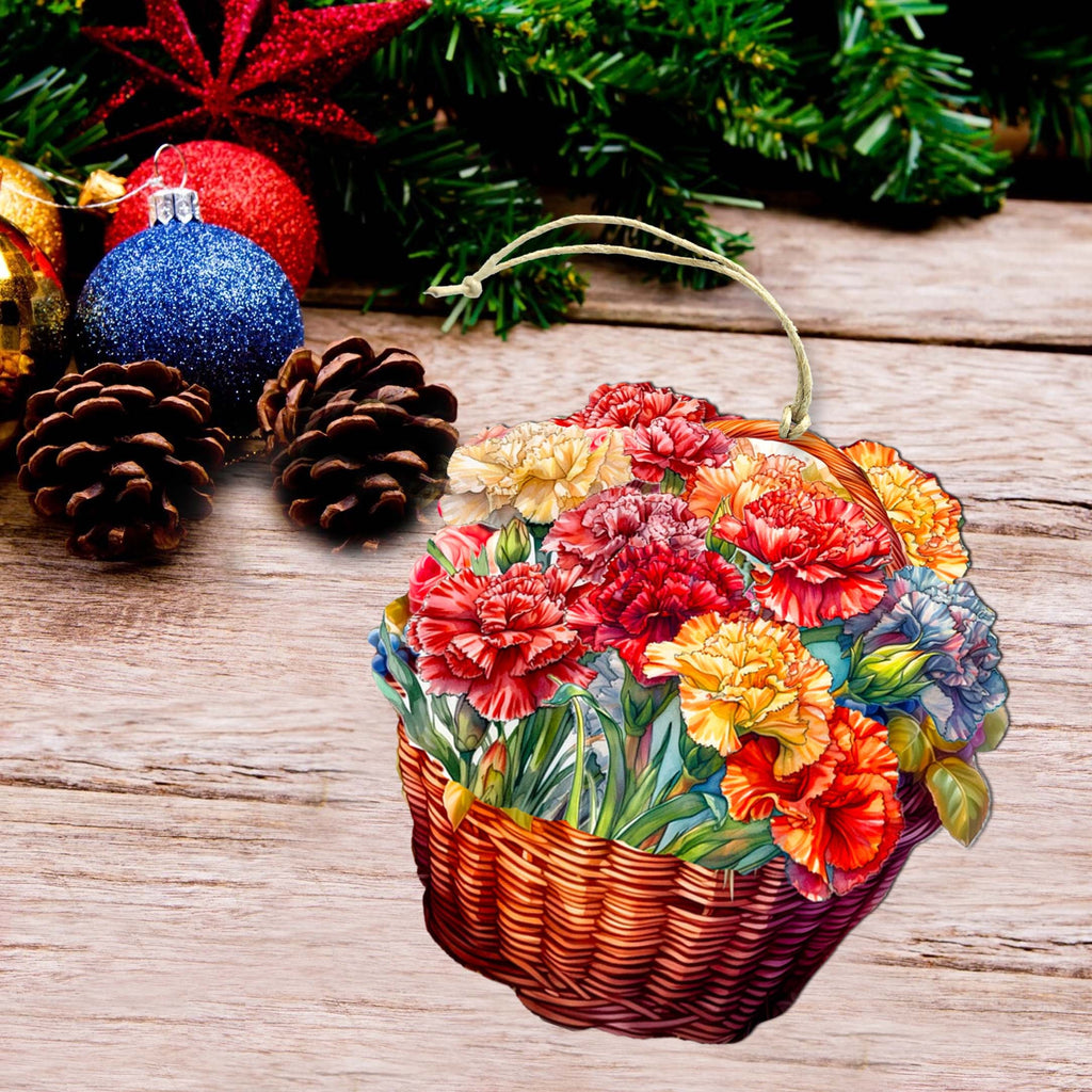 Carnation Basket Wooden Ornaments by G. Debrekht - Love Family Decor - 8688315