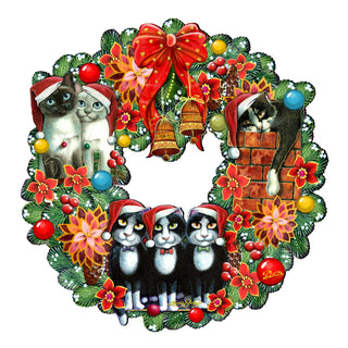 Christmas Friends Kitty Door Wreath by G. DeBrekht - Pets Dog and Cats Decor - 8185307-5H-SL