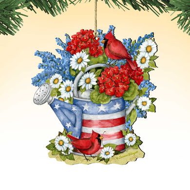 Patriotic Decoration American Watering Can - Flowerpot Ornament - Handmade Gift Rustic Adornment - Wooden Ornament by Susan Winget - 8471212-SW