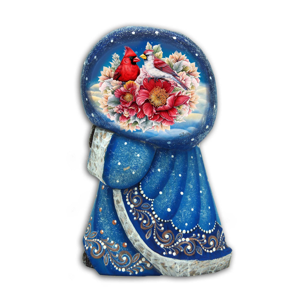 Cardinals and Flowers Santa with Bag Hand-Painted WOODCARVED Masterpiece by G. DeBrekht - Christmas Decor - 8215562