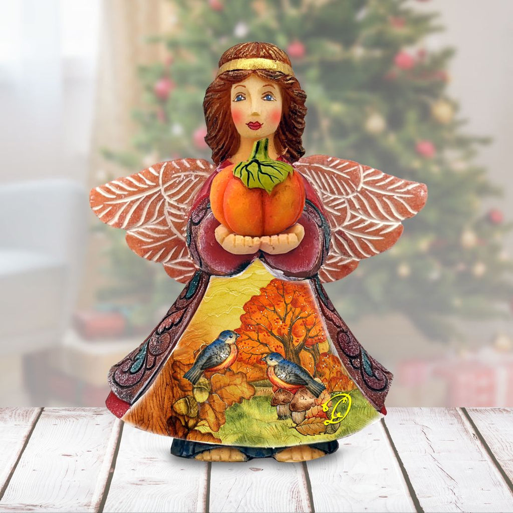 Autumn Angel with Pumpkin Handcrafted Christmas Figurine by G. DeBrekht - Thanksgiving Halloween Decor - 516655