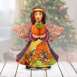 Autumn Angel with Pumpkin Handcrafted Christmas Figurine by G. DeBrekht - Thanksgiving Halloween Decor - 516655