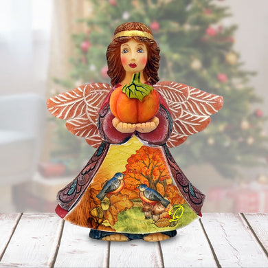 Autumn Angel with Pumpkin Handcrafted Christmas Figurine by G. DeBrekht - Thanksgiving Halloween Decor - 516655
