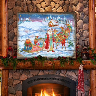 Bellowed Carrier Santa Wooden Wall Art by G. DeBrekht - Christmas Santa Snowman Decor - 8173843B