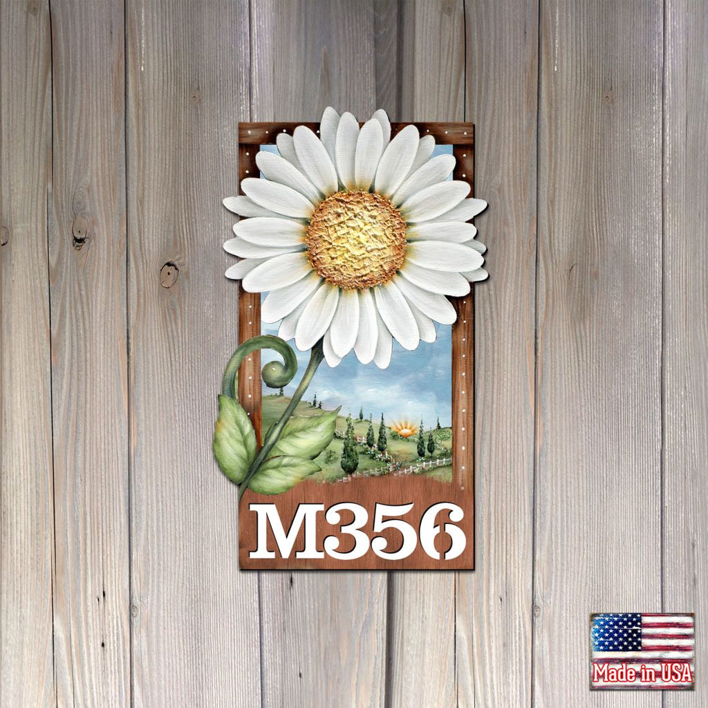 Daisy Wooden Custom House Number Sign by Jamie Mills-Price - Easter Spring Decor - Handcrafted Wooden Handcrafted Wooden Address Sign - MA8457704-MPP