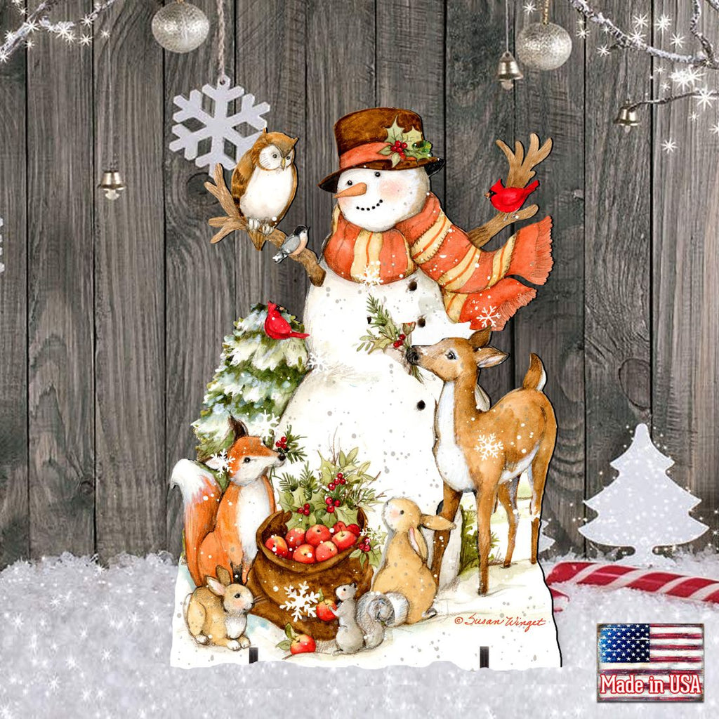 Ivory Snowman Christmas Outdoor Yard Sign by Susan Winget - Christmas Santa Snowman Decor - 8471107F-SW