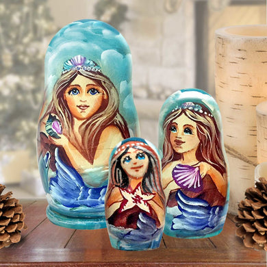 Love Swans Matreshka Nesting Hand-Painted Doll Set of 3 by G. DeBrekht - Coastal Holiday Decor - 14722