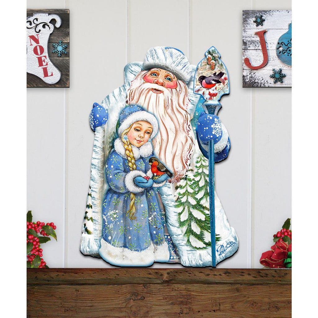 Santa With the Girl Christmas Door Decor by G. DeBrekht - Christmas Santa Snowman Decor - 8111410H