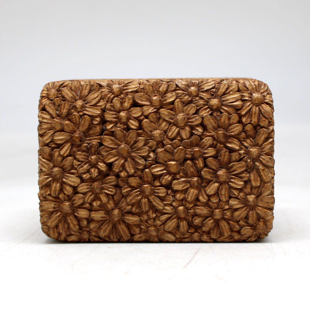 One-of-a-Kind Daisy WOODCARVED Jewelry BOX- 4.5x3x2.5 inches - Handcarved Unique Home Decor Beautiful Gift Rare Find Collectible, Unique Hand Carved Gift