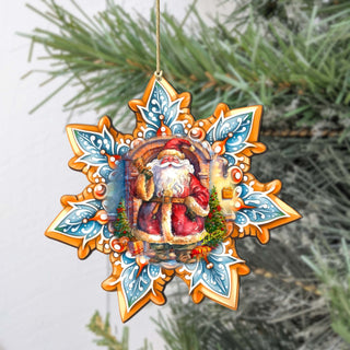 Santa with Bell Snowflake Large Wooden Ornament by G. Debrekht - Christmas Santa Snowman Decor - 8688419M