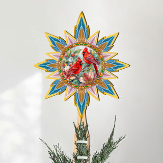 Christmas Cardinals Star Tree Topper Wooden Decor by G. Debrekht - Wildlife Holiday Decor - 89510