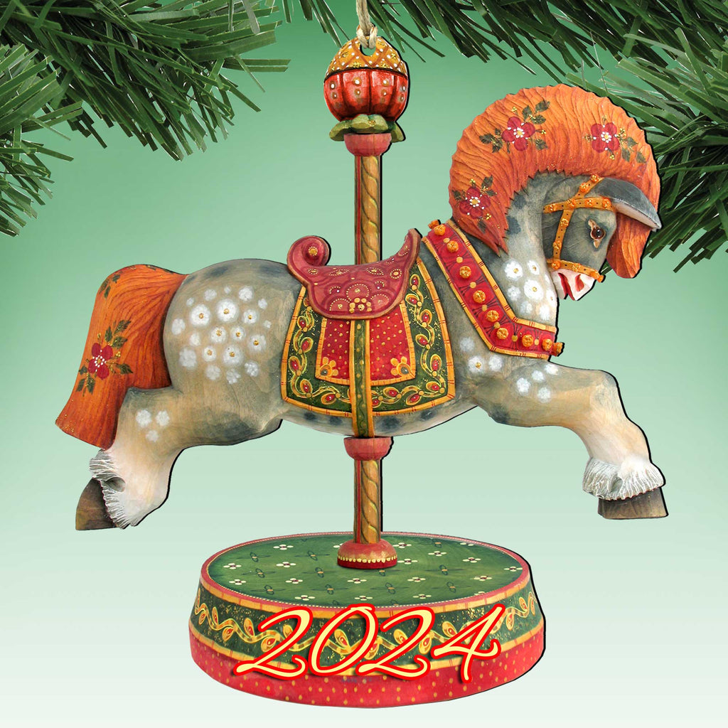 2024 Dated Carousel Horse Wooden Ornaments by G. Debrekht - Carousel Holiday Decor - 8114041-2-D24