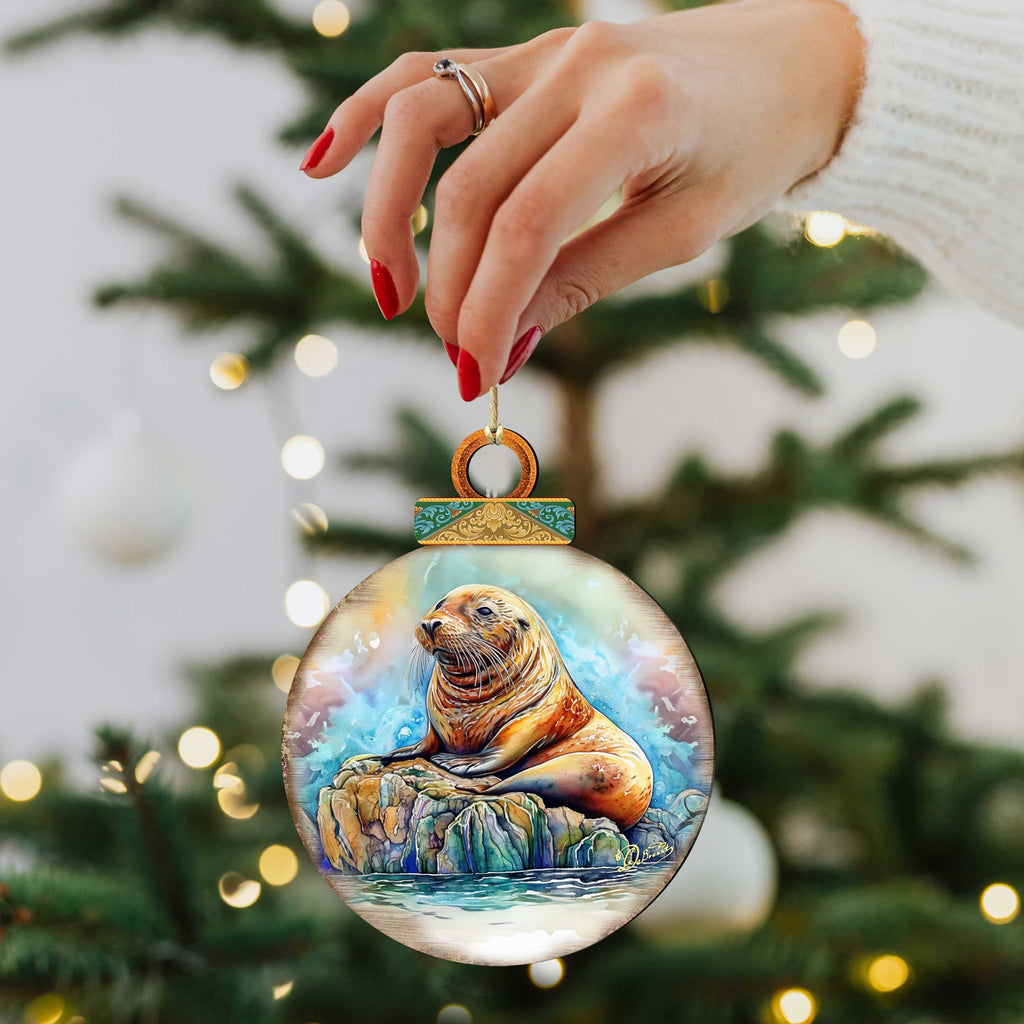 Sea Lion Wooden Ornaments by G.Debrekht - Wildlife Holiday Decor - 8710127