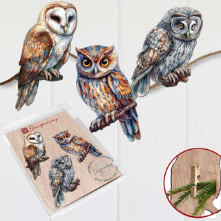 Night Owls Clip-On Eco Wood Decorative Ornaments Set of 3 by G. Debrekht - Wildlife Decor - 8091004C-S3